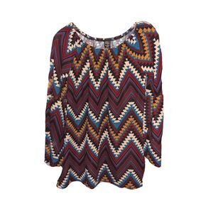 WinWin Womens Southwest Pattern Bell Sleeve Tunic Size S-M Multicolor Chevron